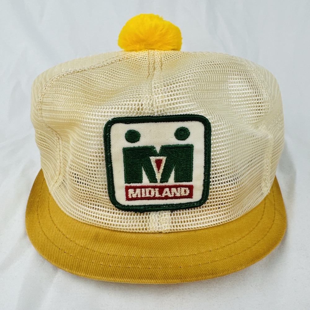 Vintage Midland Hat K-Brand Pom Pom Short Bill Mesh USA Snapback Cap